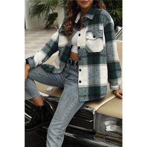 Womens Casual Plaid Shacket Wool Blend Button Down Long Sleeve Fall overshirt